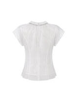 スパイラルクリスタルリボンシアーモックネックブラウス White
