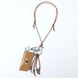 turquoise leather cord beads necklace & lighter case brown