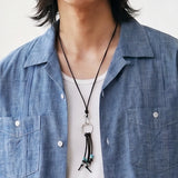 turquoise & leather cord beads necklace black
