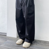 Black Curved Wide-Leg Trousers
