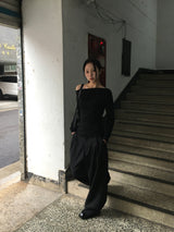 レウアボタンオフショルダー長袖Tシャツ (6c)