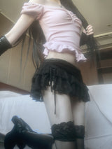 Reina Frill Laced Skirt (Black)