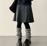 Bomi A-line pleated check midi skirt 