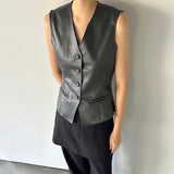 Button Leather Vest - 2colors