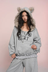 eat me plz* Cathy Cat Ear Fur Fleece Hoodie for Autumn-Winter Warmth Jacket
