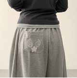 Angel Wing Star Pocket Embroidery Wide Banding Pants