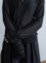 WRINKLE MESH CARDIGAN BLACK