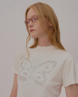 テキストバタフライクロップTシャツ-IVORY