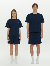 (Unisex) エッセンシャルストレッチフィットハーフスリーブパジャマセット　ネイビー