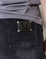 PRESET CROSS LEATHER PATCH DOUBLEKNEE BERMUDA DENIM PANTS UNISEX (2COLOR)