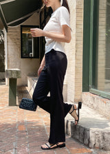 Linda Round-Neck Shirred Slit Short Sleeve T-Shirt