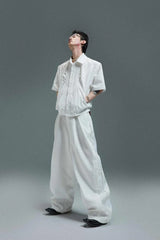 Textured Embroidered Short Sleeves Cropped Shirt