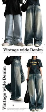[Summer long pants!] Dabber vintage washed wide denim pants
