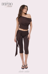 Medley Strap Shirring Capri Pants