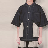 reverse terry pocket denim shortsleeve shirt_blue