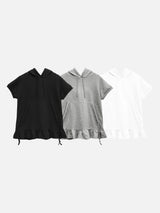 Ribbon shirring pocket frill short-sleeved hood (3c)