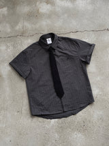 Modern Pleated Stripe Short-Sleeve Shirt