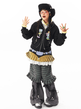 sillysis 黒のかわいい女の子イラスト、両頭金属ジッパー構造感スウェットパーカー