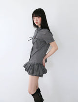 CHECK RIBBON SHIRTS(BLACK)