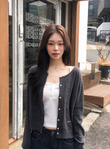 #Mood Cable Lettering Embroidery Round Cardigan (6color)