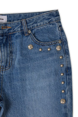 スタッドブーツカットデニムパンツ (LIGHT BLUE) ウィメン