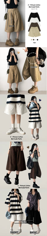 レトロウエストバンドピンタックコットンバミューダパンツ [short, basic selection]
