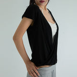 [Azner] ディープVネック ラップ キャップスリーブ Tシャツ 3カラー