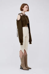 V　Cut　rib　half　pants