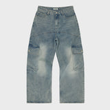 Yellow Washed Cargo Denim Pants