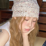 floral button beanie ivory