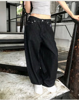 [ back embroidery ] conti dark denim wide pt