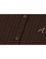 [PRE-FALL] Elodie Silk Collar Cable Knit Short Sleeve Cardigan Brown