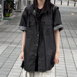 two pocket denim short sleeve shirt