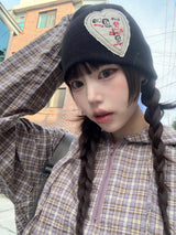 ユニセックスドローウィングハートパッチショートビーニー