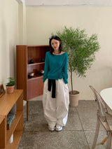 Slub Knit Two-Way Boat Neck One-Shoulder Cardigan (5c)
