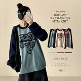 Duka heart color matching Nagrang ボックスフィットラウンドニット