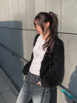 Zion Angora V-neck Loose Fit Knit Cardigan