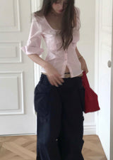 [light tone] pink paudy roll slim square sh / bl