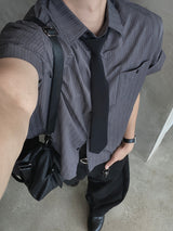 Modern Pleated Stripe Short-Sleeve Shirt