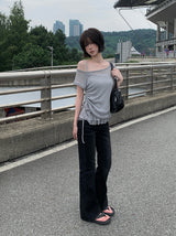 Koren ブーツカットロングヴィンテージウォッシュデニムパンツ