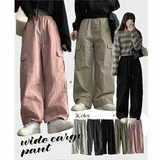 [Long summer pants!] Post nylon string wide cargo pants