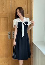 26SS★ Michelle Tie Color Matching Tulip Flare Long One Piece