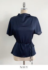 Raz Half-Neck Satin Pleats Blouse (Belt set)