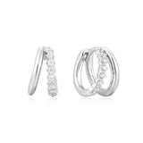 Double Mixed 925 Silver +Rhodium platingr Hoop Ring Earring E059-15H