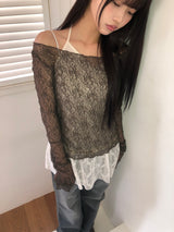 シュヒンレイヤードレースニット