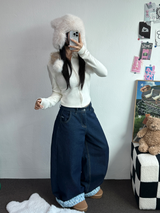 リボン🎀ワイドリボンロールアップデニムパンツ 🩵🎀