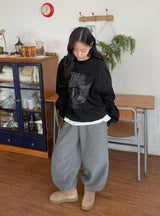 Byubyuen Flower Fleece Jogger Brushed Pants