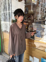 26FW★ [BAONHAUS] Muon Shirring Ribbon Blouse