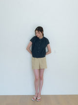 Lace Cap Sleeve Blouse - Navy