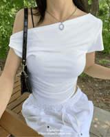  Twist Off-Shoulder Short Sleeve T-Shirt (3 Colors)